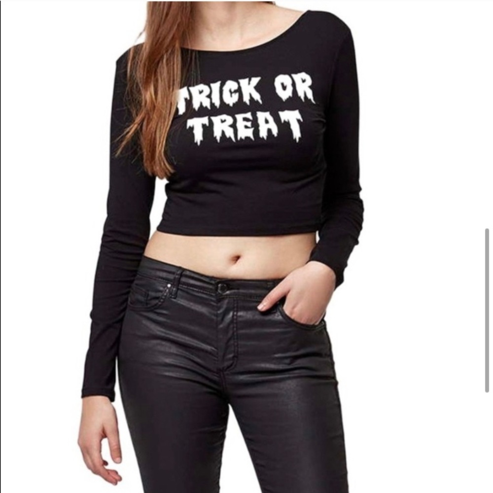 TOPSHOP Trick Or Treat Black Long Sleeve Scoop